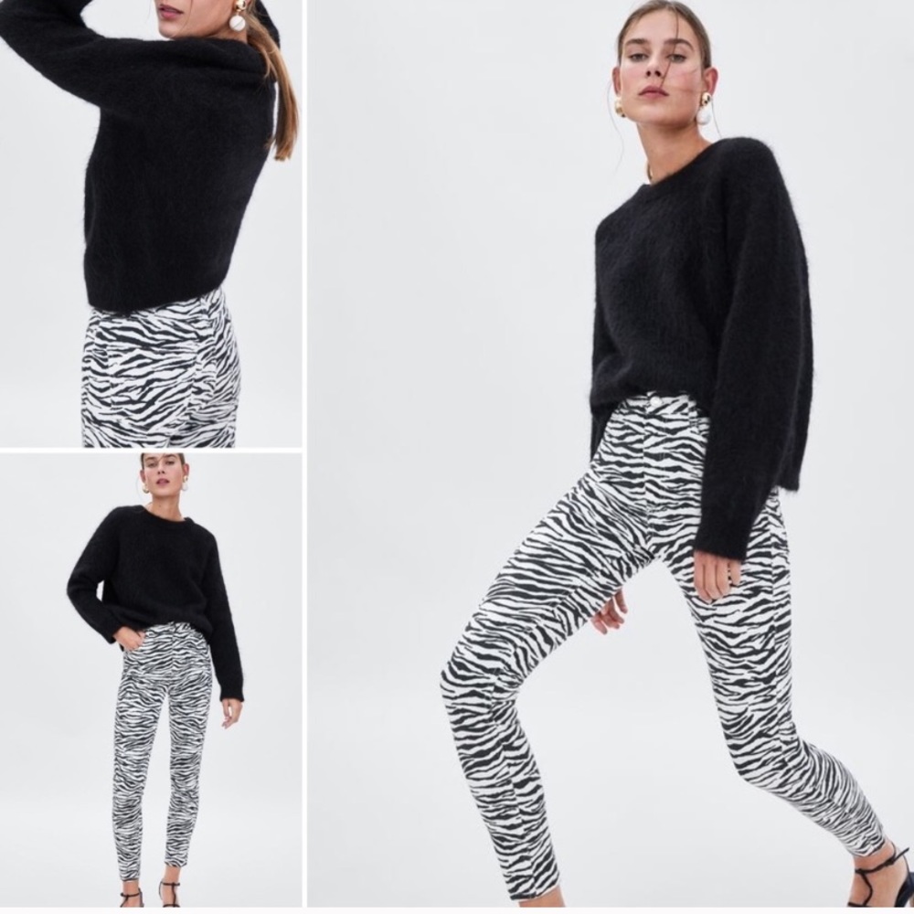 Zara Zébra Print High Rise Black White Skinny Jean